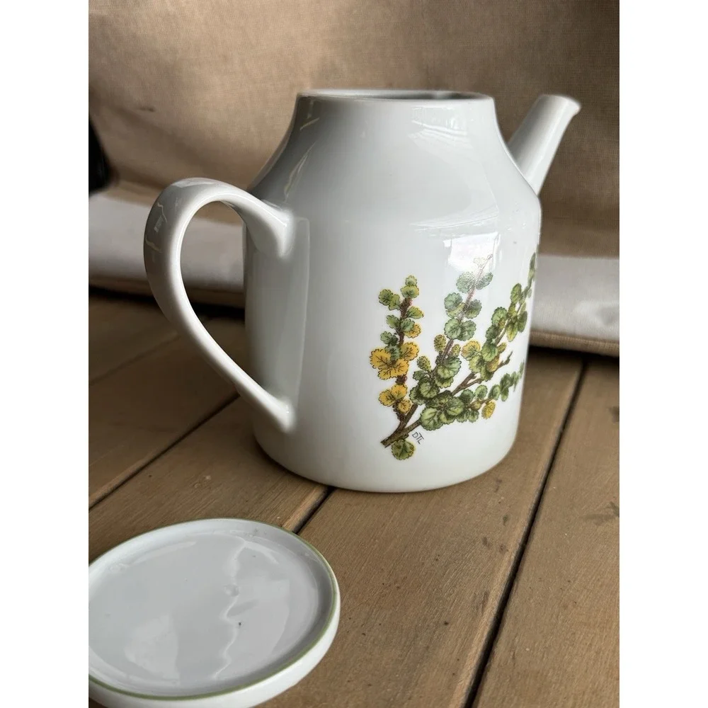 Porsgrund Norway Teapot Vtg MCM Botanical Leaf Branch DTL Signed Anchor Mark Vtg